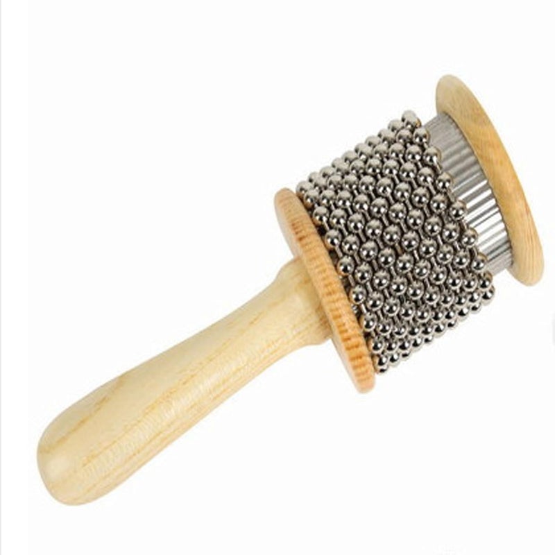 mocrcrel Wooden Cabasa Hand Shaker Pop Percussion Instrument, with Stainless Steel Breads Latin Percussion Instrument(5in) - Image 1